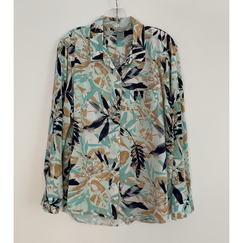Multiples Tropical Shirt Womens XL Button Up Split Back 100% Lyocell